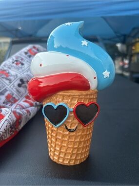 Patriotic Ice Cream Cone Figurine - Red White Blue